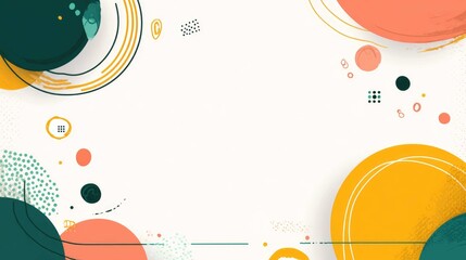 Abstract composition of colorful overlapping circles and shapes, on a white background