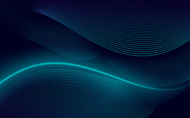 Fototapeta premium Abstract wavy curve background with a space-like atmosphere, glowing lines, blue, dark blue, black, background design, glowing waves.