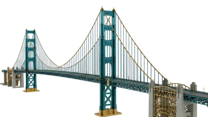 Illuminated suspension bridge at night on transport background