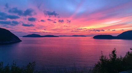 Tranquil coastal sunset.  Vibrant colors over calm water