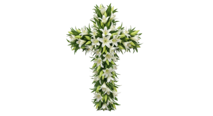 White lily cross floral arrangement black background