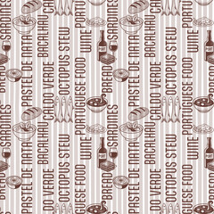 Portuguese Food Seamless Pattern In Neutral Vintage Colors