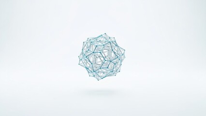 Abstract geometric wireframe sphere floating on a light background, representing data and connectivity.
