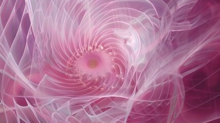 Abstract digital artwork features a spiraling pattern in shades of pink, creating a dreamy effect