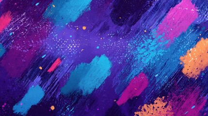 Abstract digital artwork features colorful brushstrokes across a deep blue, starry background