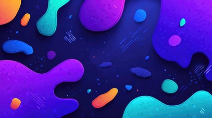 Abstract digital artwork features vibrant, organic shapes against a dark, speckled background