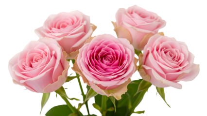 Collection of delicate pink garden roses with lush petals isolated on transparent background