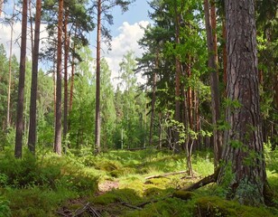 Sunlight filters through a lush forest