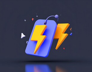 Lightning bolt tag floats in digital, abstract space