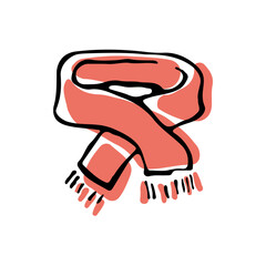 Hand-drawn cozy scarf icon in a minimal ink-and-color style, created for branding, packaging, editorial layouts, cozy scenes and modern graphic design.