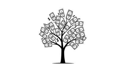 Fototapeta premium Vector tree silhouette isolated on white background with leaves, branch, and nature growth design