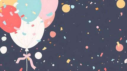 Floating balloons and colorful paper