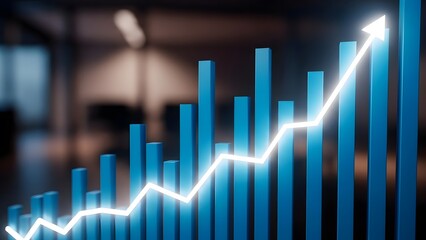 Abstract financial growth chart with a bright upward trend and blurred background
