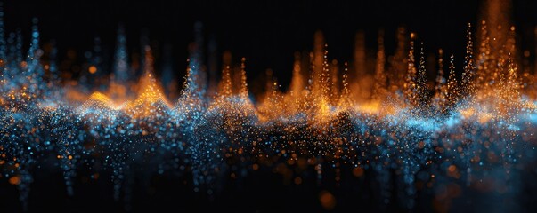 Abstract visualization of undulating energy waves, in blue and orange, against a dark backdrop