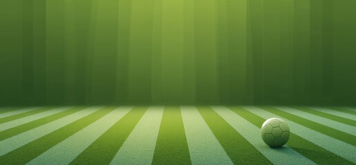 A digitally rendered scene showcasing a green soccer ball on a green field with striped details