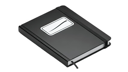 Black Notebook with Elastic Band and Bookmark on White Background