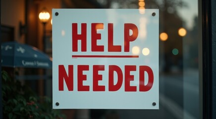 Sign that says help needed on the glass