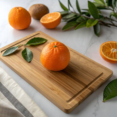 high angle view of orange fruit on cutting board