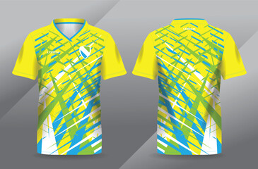 abstract blue green and yellow sport jersey for football and soccer shirt template