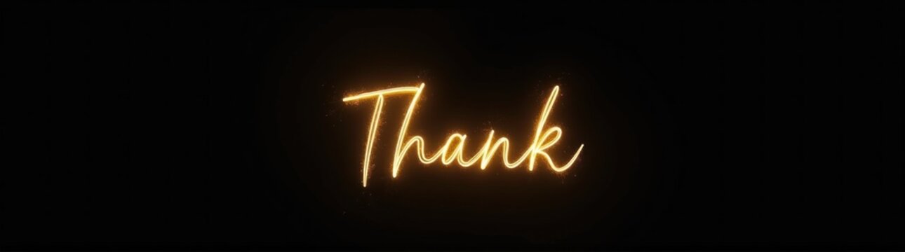 Image of a thank written in light on a black background
