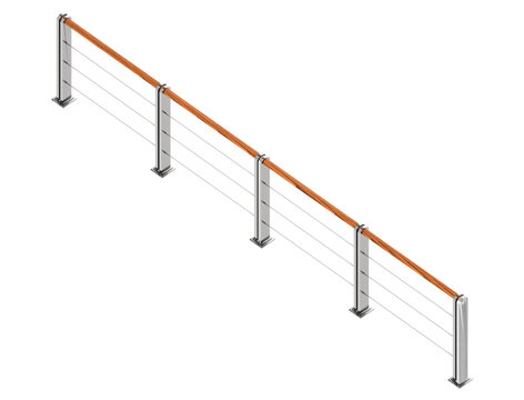 isometric 3d game asset. metal railing with wooden handrail sprite isolated for city builder simulation and strategy games.