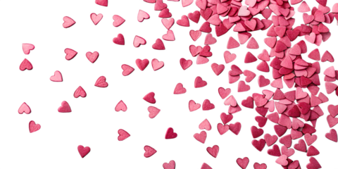 Scattered pink hearts confetti for banners, posters and Valentine’s greetings.