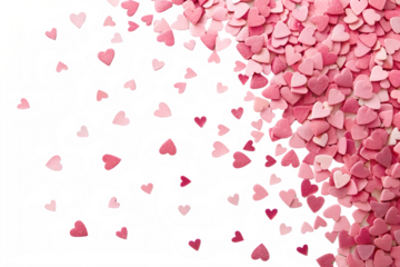 Scattered pink hearts confetti for banners, posters and Valentine’s greetings.