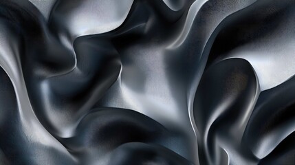 Abstract, flowing, rippling, layered, digital artwork with metallic textures and gradient lighting