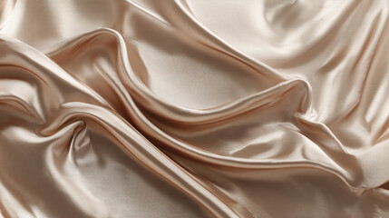 Obraz premium A close-up shot of a beige silk fabric with graceful folds and shadows that add depth and texture. The luxurious material has a soft, shimmering appearance