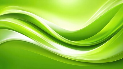 Abstract flowing waves of vibrant green light and shadow, with a smooth, glossy texture