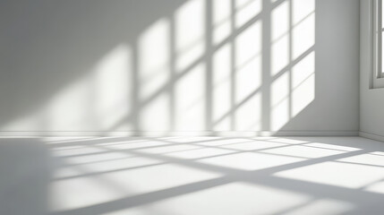 Bright open space with white walls and soft shadows cast by large windows creates serene atmosphere