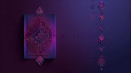 Abstract geometric artwork. A rectangular frame with layers, purple hues, and diamond shapes