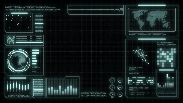 Digital HUD futuristic background motion graphic element cyber generated. Future technology interface data sci-fi display screen. Artificial intelligent analytic simulation, loop able video background