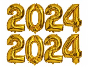 Golden "2024" number balloons arranged in two rows