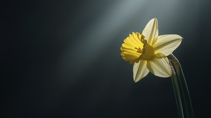 Elegant daffodil flower with soft lighting, showcasing its vibrant yellow petals and delicate structure, evokes sense