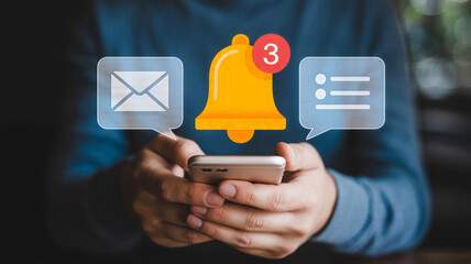 Person holding a smartphone with notification icons