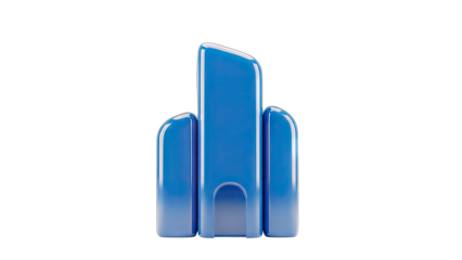 Blue Abstract Building Icon on White Background