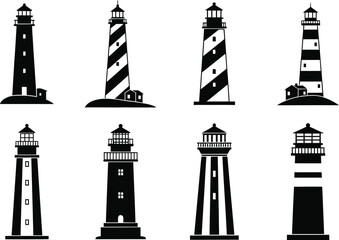 Obraz premium Collection of vintage lighthouse illustrations in black and white