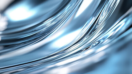 Sleek, reflective, metallic surface with smooth curves and waves, creating futuristic and dynamic appearance