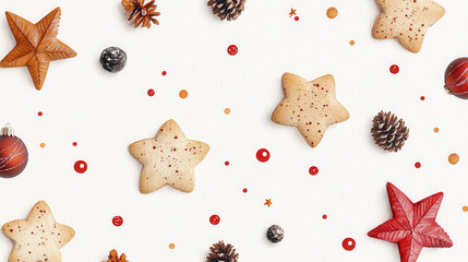 Delightful star shaped cookies surrounded by festive decorations create cheerful holiday atmosphere