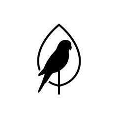 Budgie silhouette nested inside leaf outline vector illustration