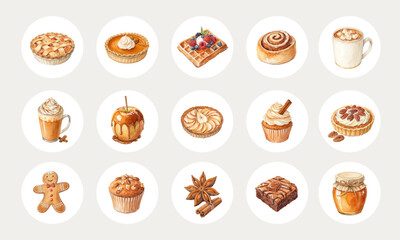 Watercolor Autumn Desserts and Cozy Spices Collection