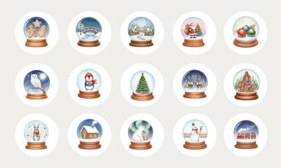 Watercolor Christmas Snow Globe Collection with Winter Scenes