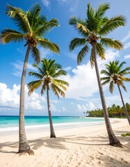 Tropical beach with palm trees under a vibrant sky