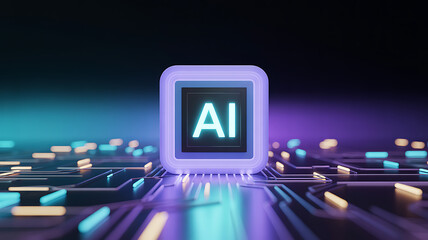 Futuristic AI core glowing with neon colors on a digital circuit grid representing advanced artificial intelligence technology modern computing systems innovation and next generation cyber design