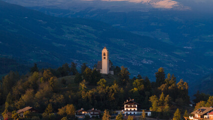 Rosengarten Alps: Aerial Church Sunset