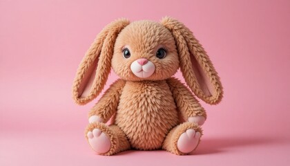Soft and Fluffy Bunny Toy Sitting on a Pastel Pink Background for Playful Decor