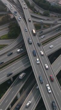 Beautiful aerial view to the cars driving on multi-level highway