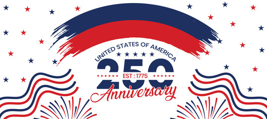 USA 250 Anniversary Banner with Brush Stroke Arc and Patriotic Star Pattern