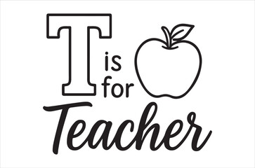 A simple black and white illustration depicting the letter t alongside an apple representing teachers